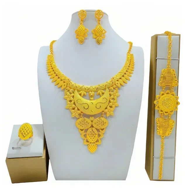 Luxury Dubai Gold Wedding Jewelry Set | African Bridal Gift 4-Piece | USA Australia
