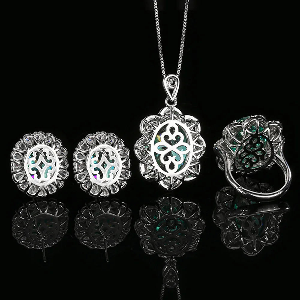 Sparkling Green Tourmaline Pendant Necklace Earrings Ring for Women Gemstone Cocktail Party Fine Jewelry Sets Anniversary Gift