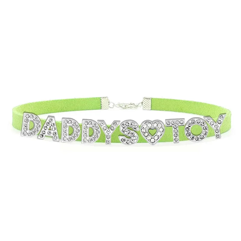 Fashion Rhinestone Letter DADDYS TOY Choker Necklace for Women Girls Korean Leather Collar Custom Personalized Sexy Neck Jewelry