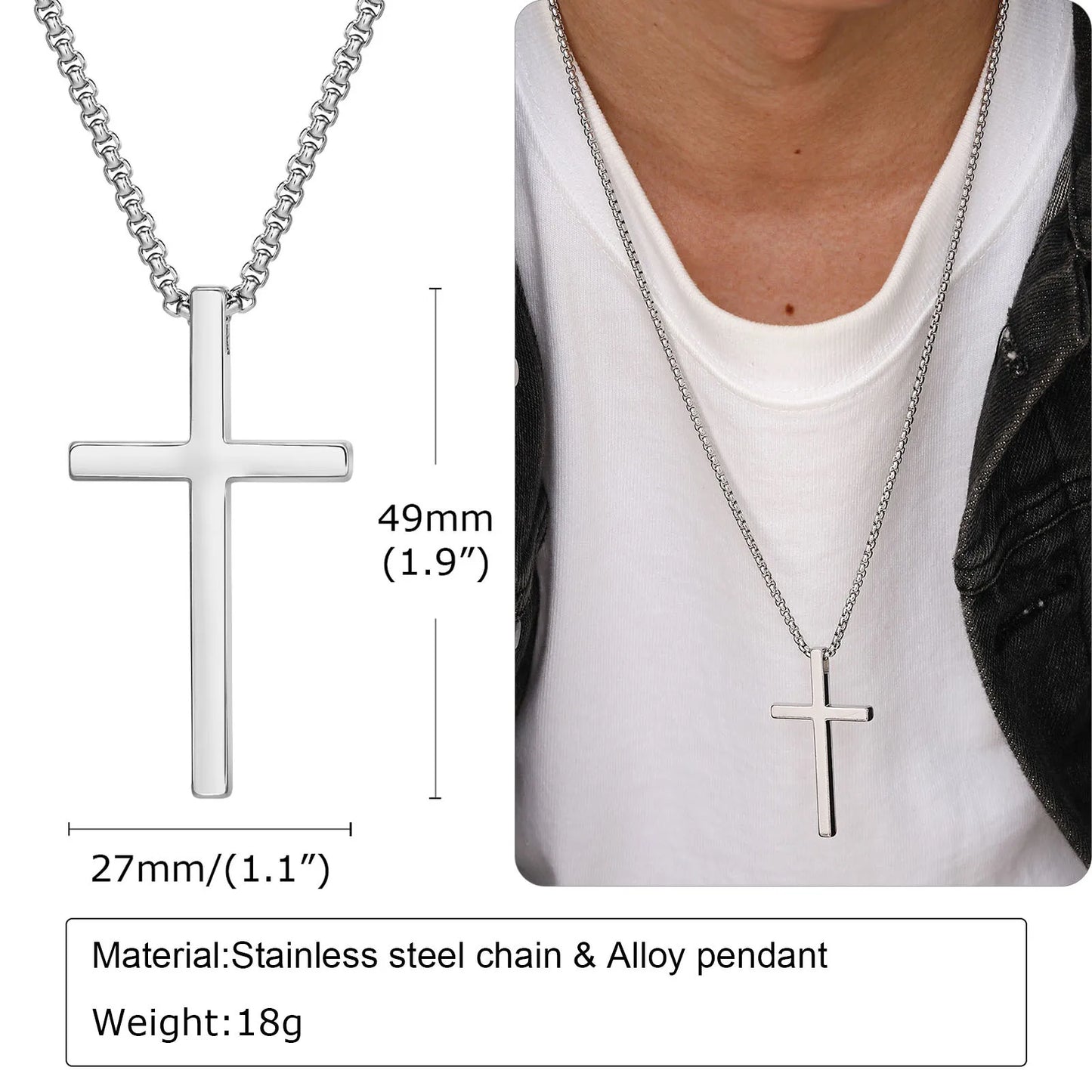Stainless Steel Cross Necklace | Unisex Silver Pendant | Women Men | USA