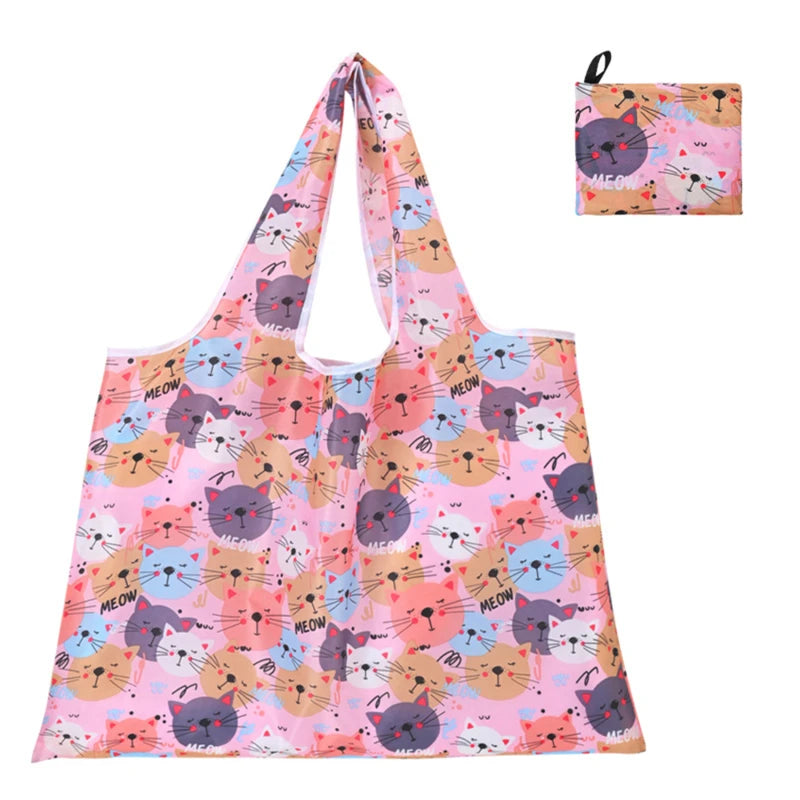 Animal Pattern Folding Shopping Bag | Reusable Eco Tote | Cat & Panda | USA