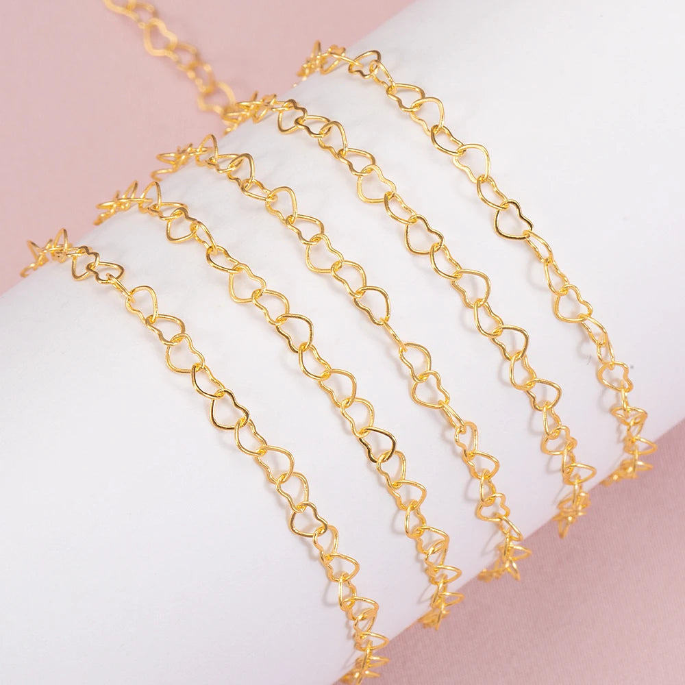 5Meters 1Meter 3mm Necklace Love Heart Chain Silver Gold Copper Link Chains Bracelet for Jewelry Making DIY Components Handmade