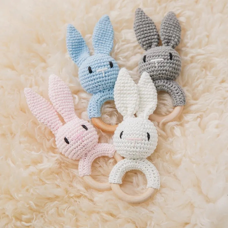 Wooden Elephant Rattle Teether | Crochet Baby Toy Montessori | USA Australia