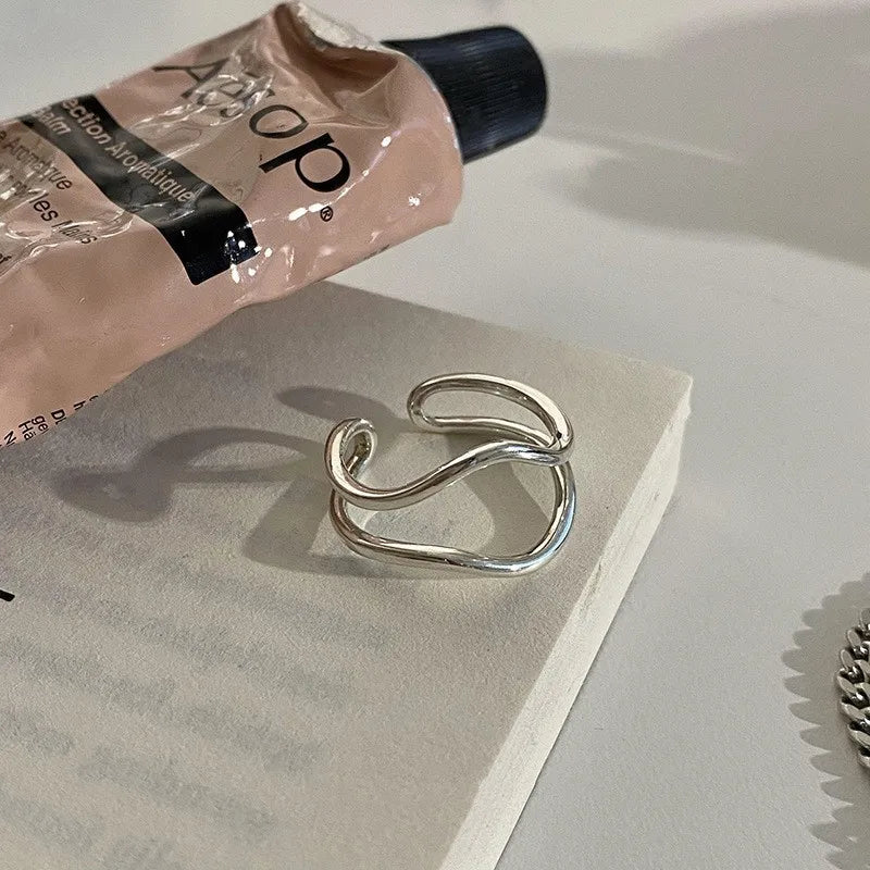 Sterling Silver Flower Bow Ring - Love Combination Adjustable Design