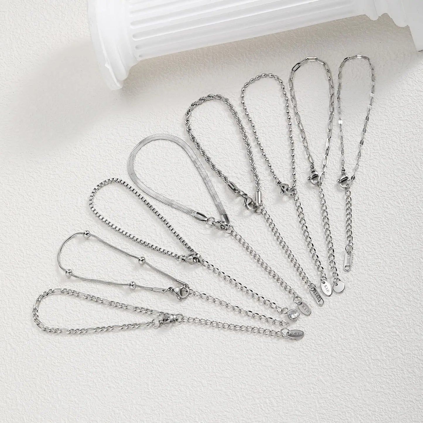 Stainless Steel Link Chain Bracelet | Silver Stackable Layered Set | USA
