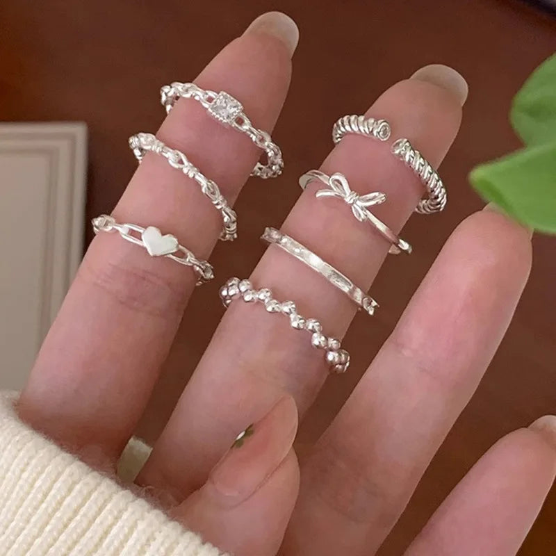 Sterling Silver Flower Bow Ring - Love Combination Adjustable Design