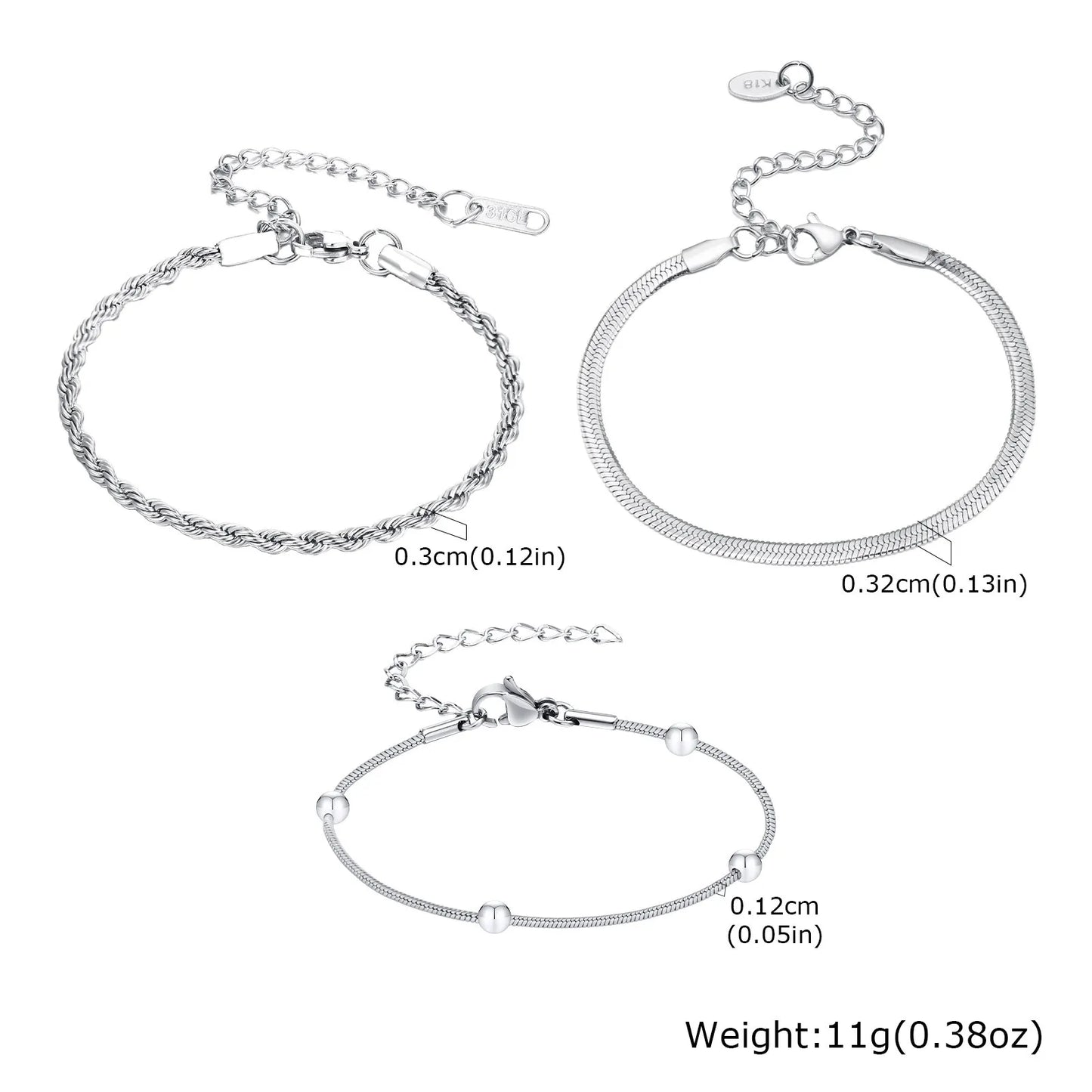 Stainless Steel Link Chain Bracelet | Silver Stackable Layered Set | USA