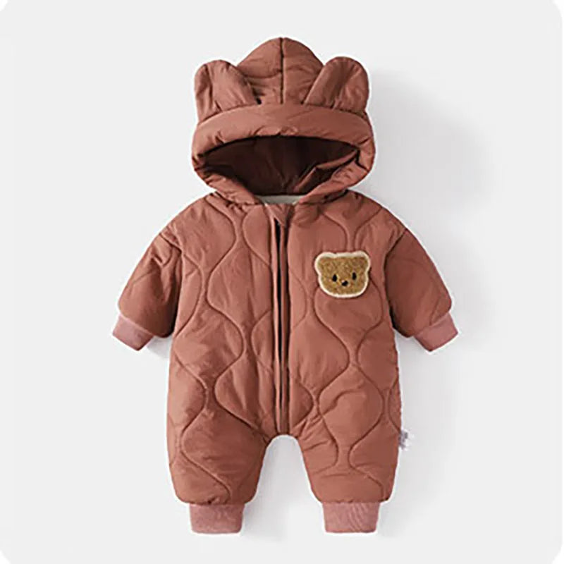Winter Baby Fur Lining Romper | Warm Toddler Cartoon Bear Jumpsuit | USA