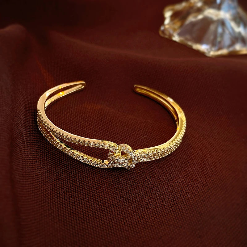 Full Zircon Cuff Bracelet | Gold Plated Copper Minimalist Bangle | USA Australia