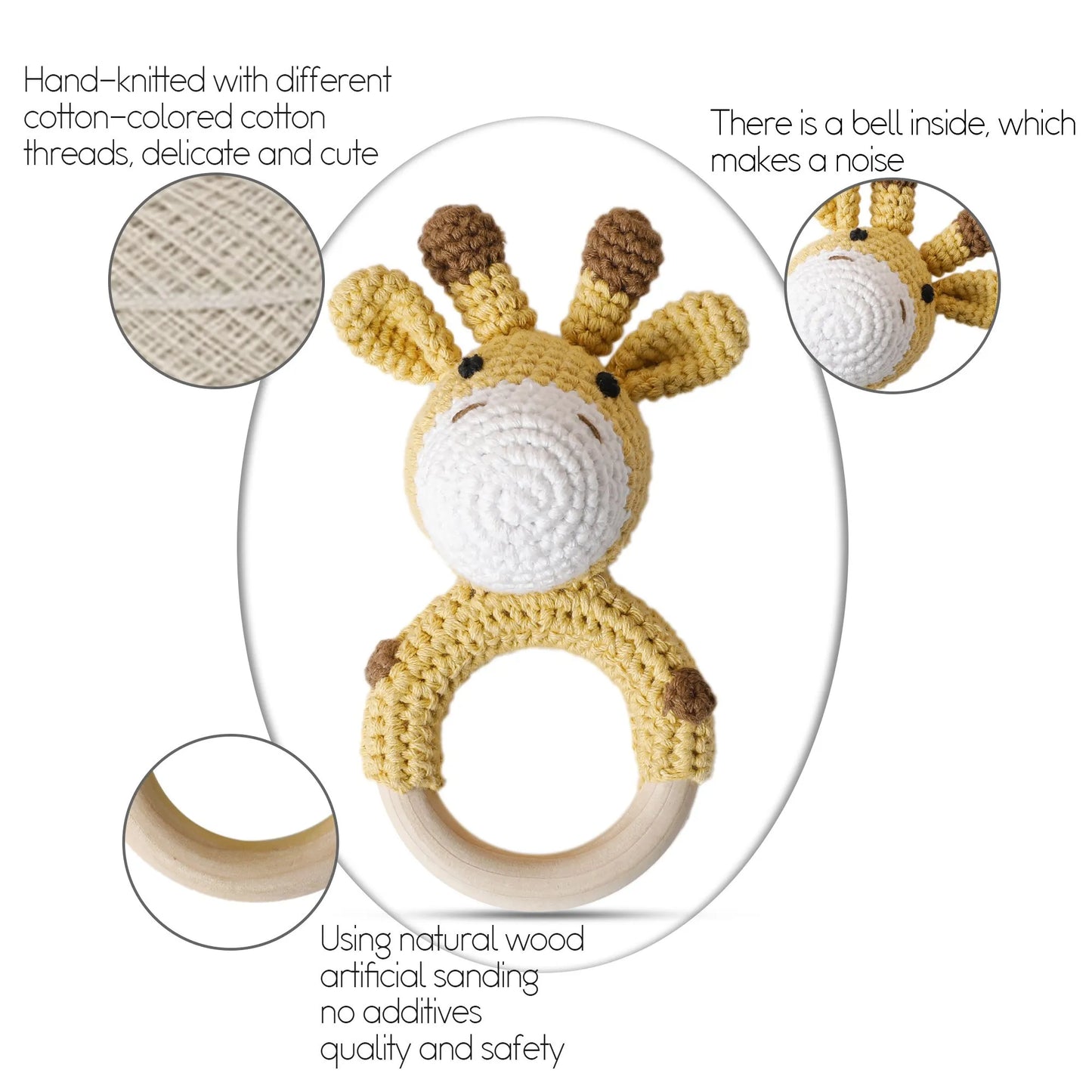 Wooden Elephant Rattle Teether | Crochet Baby Toy Montessori | USA Australia