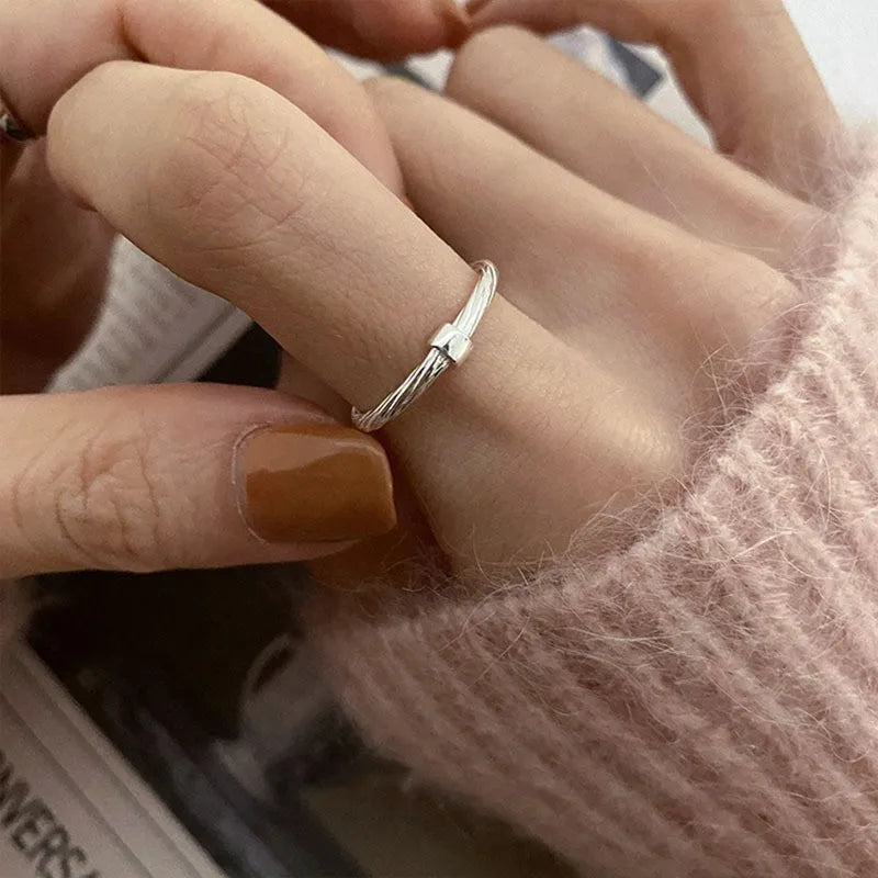Sterling Silver Flower Bow Ring - Love Combination Adjustable Design