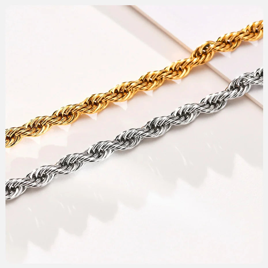 Unisex Rope Chain Bracelet | Stainless Steel Twisted Links | Women Men | USA