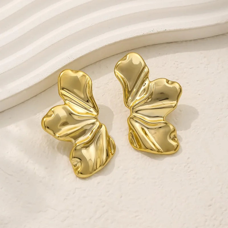 Half Flower Stud Earrings - Gold Minimalist Irregular Petal Design