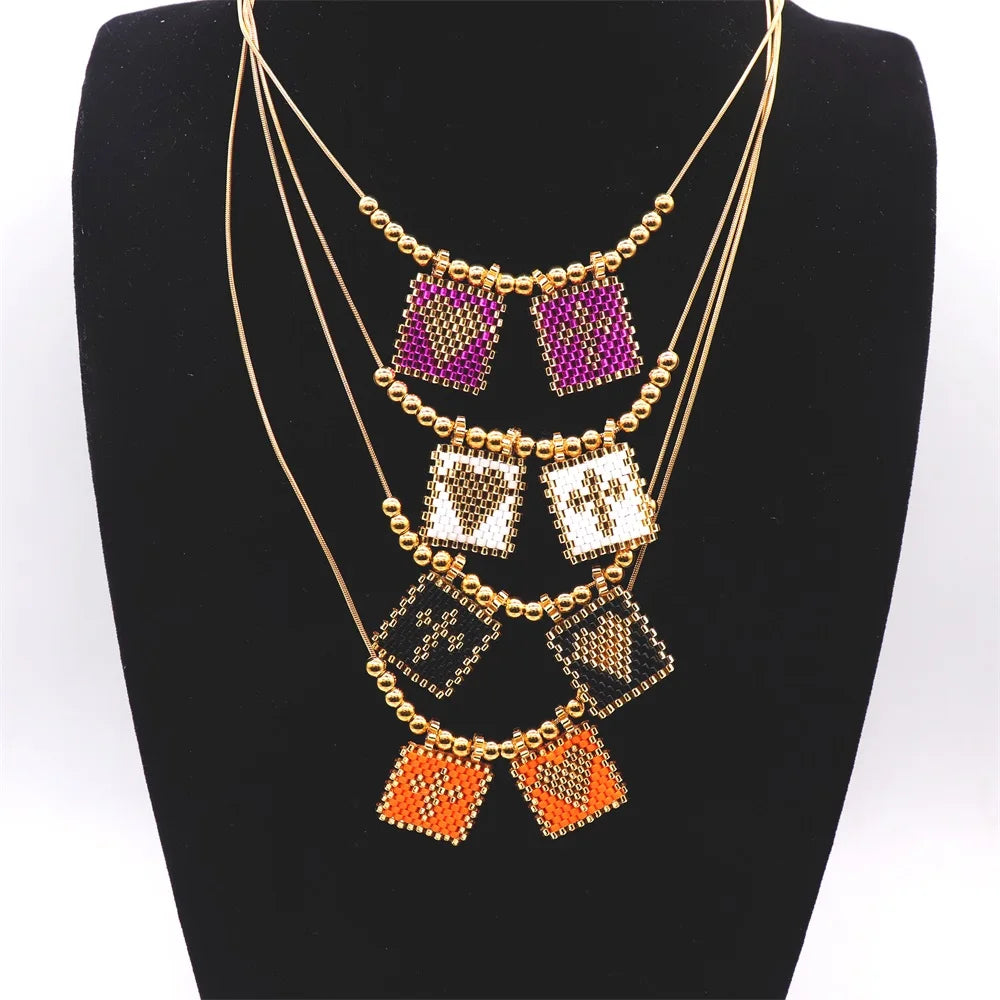 ZHONGVI Miyuki Heart Cross Pendant Necklace | Gold Plated Steel | Worldwide Shipping