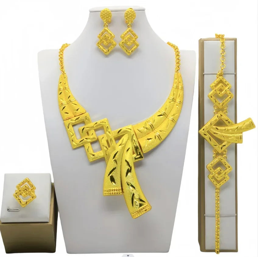 Luxury Dubai Gold Wedding Jewelry Set | African Bridal Gift 4-Piece | USA Australia