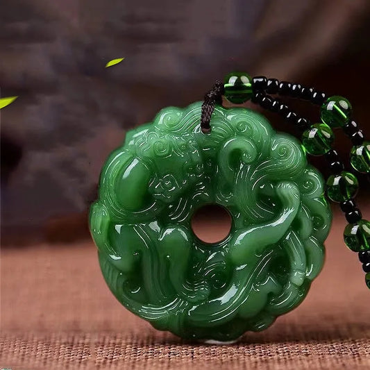 Green Jade Dragon Pendant Necklace | Hand-Carved Chinese Amulet | USA Australia