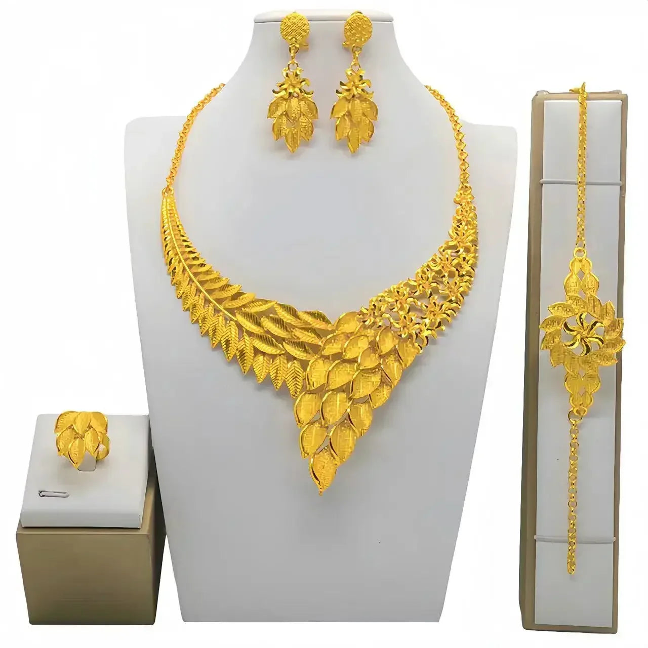 Luxury Dubai Gold Wedding Jewelry Set | African Bridal Gift 4-Piece | USA Australia