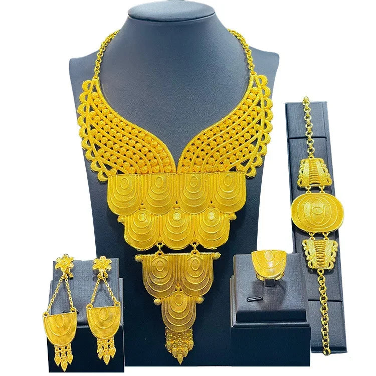 Luxury Dubai Gold Wedding Jewelry Set | African Bridal Gift 4-Piece | USA Australia