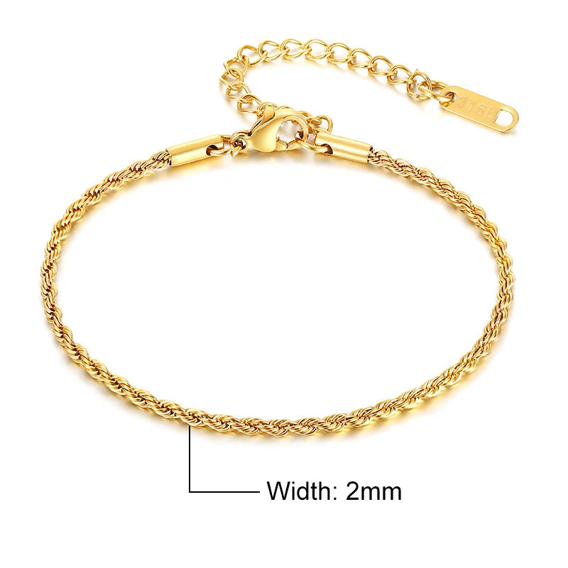 Unisex Rope Chain Bracelet | Stainless Steel Twisted Links | Women Men | USA