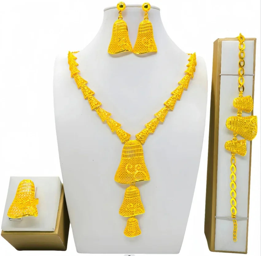 Luxury Dubai Gold Wedding Jewelry Set | African Bridal Gift 4-Piece | USA Australia