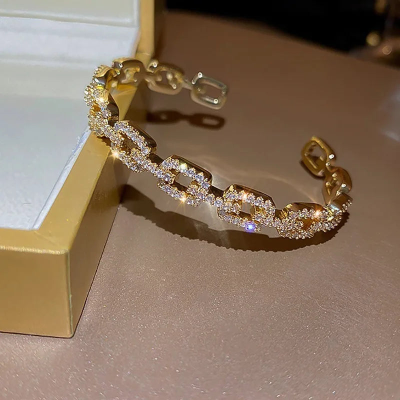 Full Zircon Cuff Bracelet | Gold Plated Copper Minimalist Bangle | USA Australia