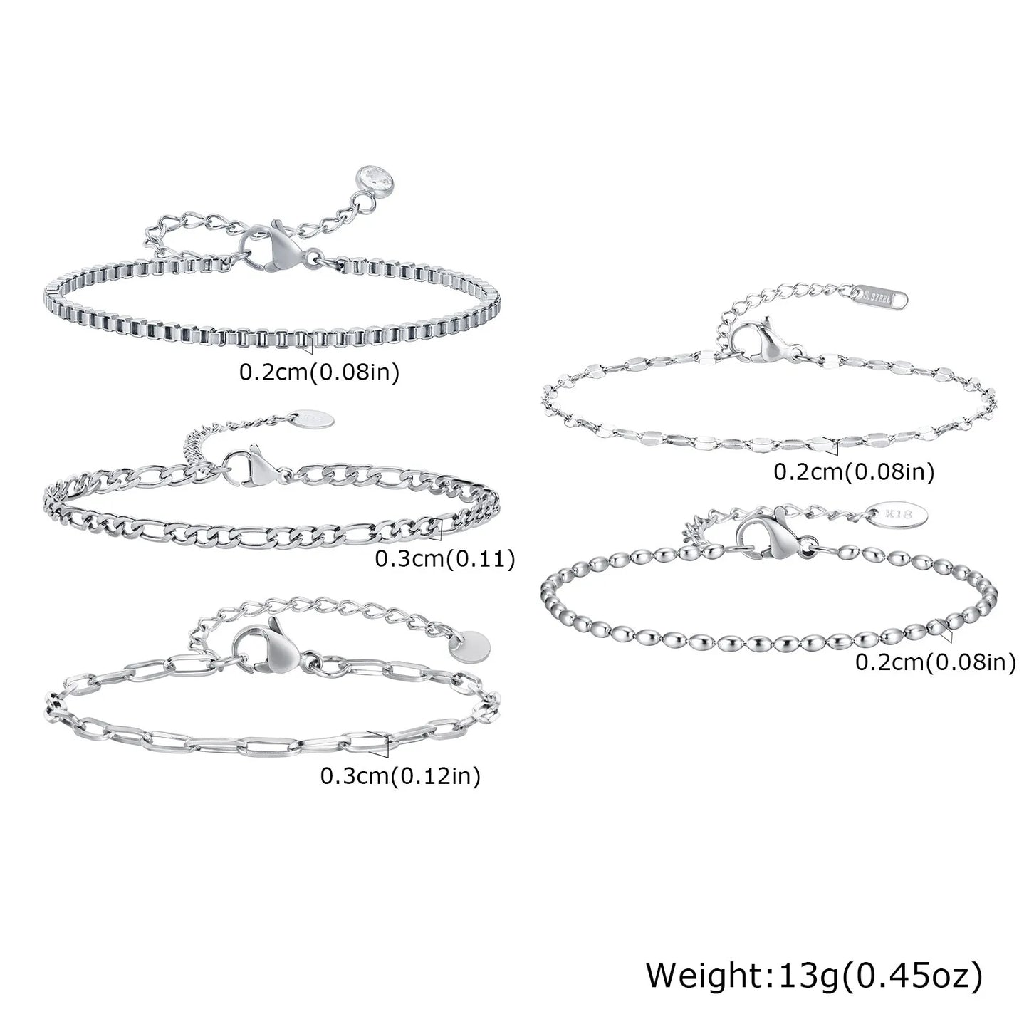 Stainless Steel Link Chain Bracelet | Silver Stackable Layered Set | USA