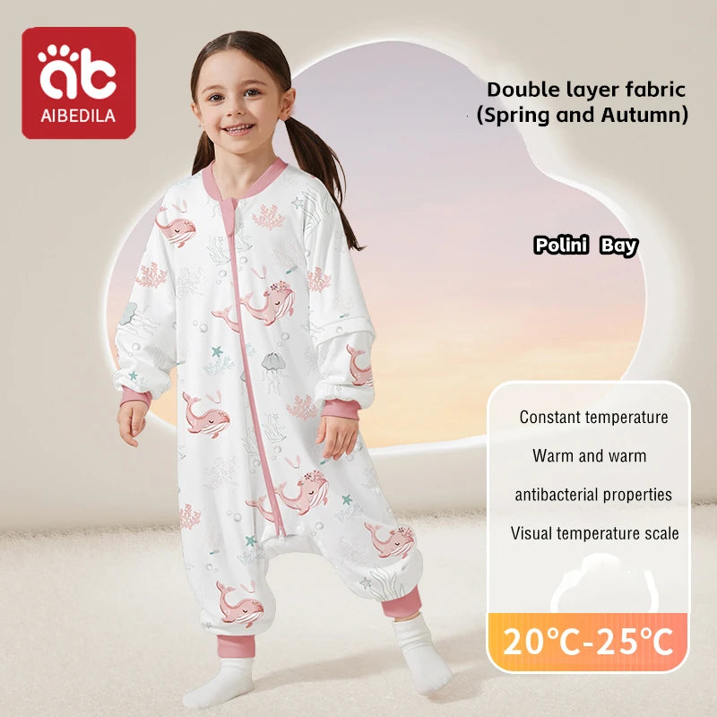 AIBEDILA Kids Onesie Boys Girls Long Sleeve Bamboo Cotton Pajamas Children Winter Cartoon Pyjama Baby Sleepwear Sleeping Bag