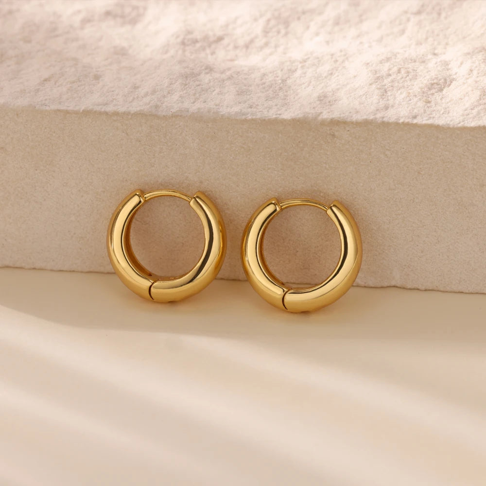 Classic Gold Hoop Earrings - Chunky Stainless Steel Minimalist
