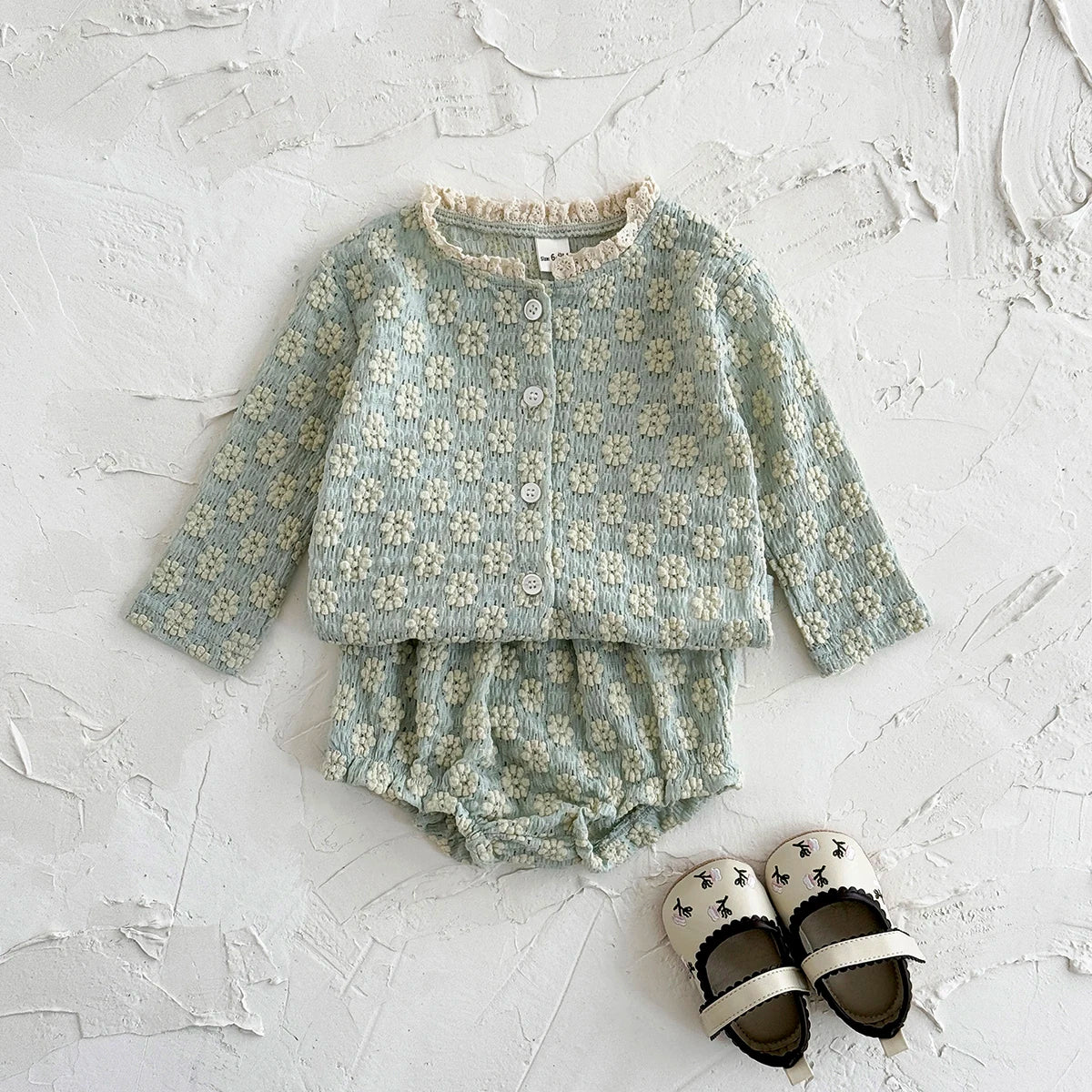 Summer Hot European Style Style Floral Embroidery Baby Onesie Set Breathable Long Sleeve Top + Shorts Baby 2Pcs Set