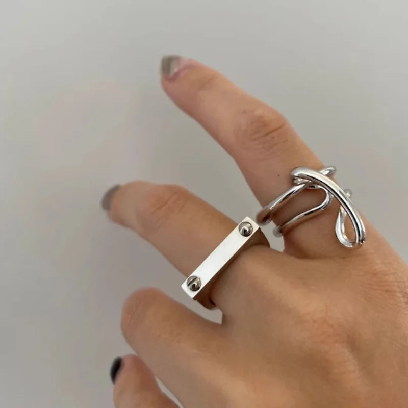 Sterling Silver Flower Bow Ring - Love Combination Adjustable Design