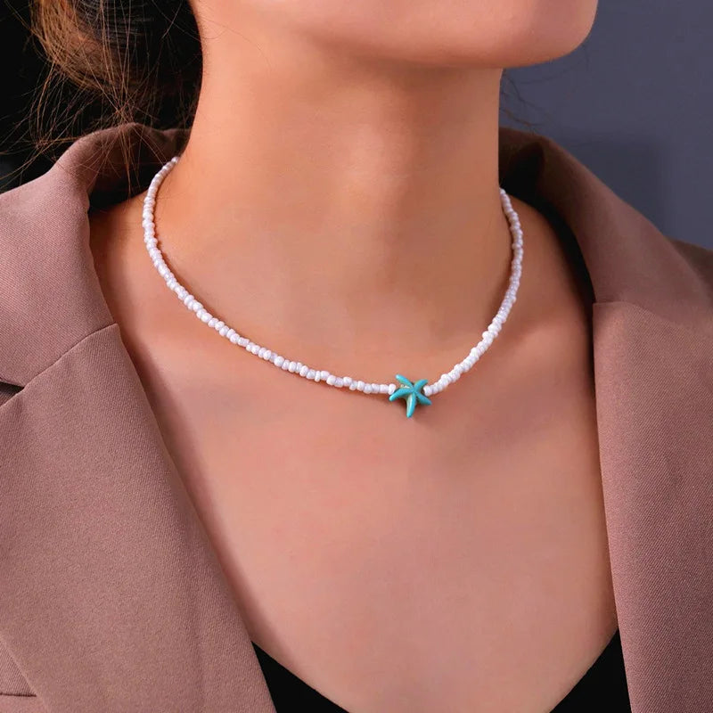 Bohemian Starfish Beach Necklace for Women | Pearl Beaded Choker | Summer | USA