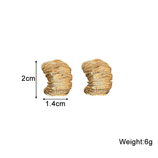 Retro C-Shaped Stud Earrings - Gold & Silver Geometric Set