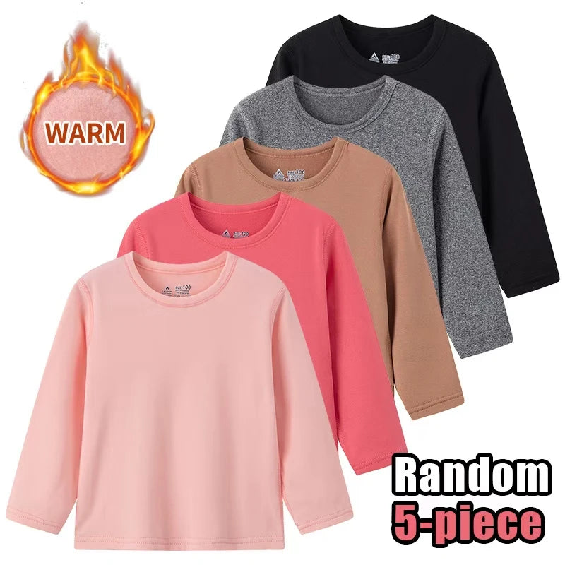 1/3/5 Pack Children's Solid Color Long Sleeve T-shirt | Boys Girls | USA
