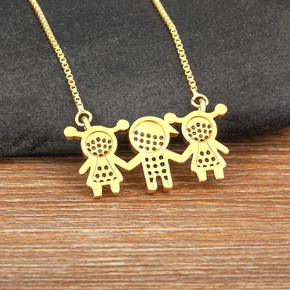 Nidin Gold Plated Family Pendant Necklace | AAA CZ Crystal Kids Jewelry | USA