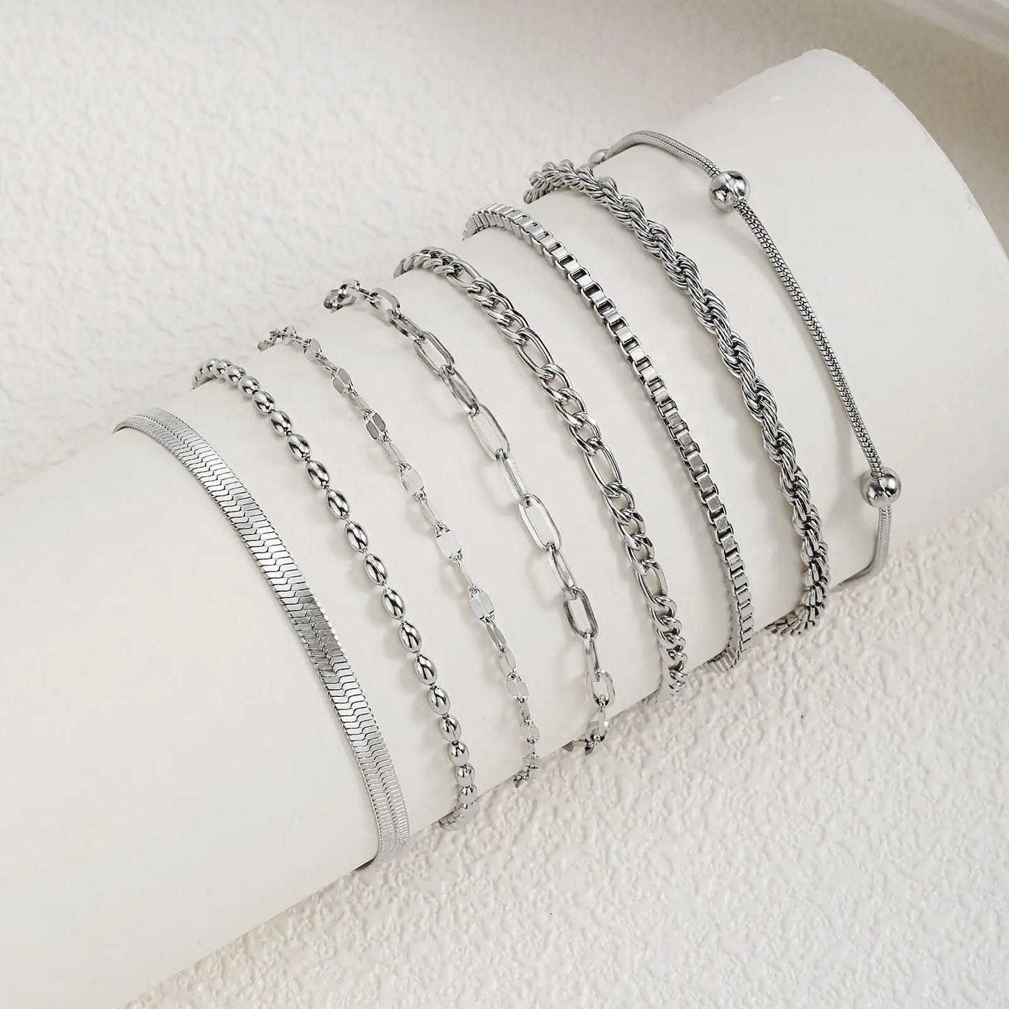 Stainless Steel Link Chain Bracelet | Silver Stackable Layered Set | USA