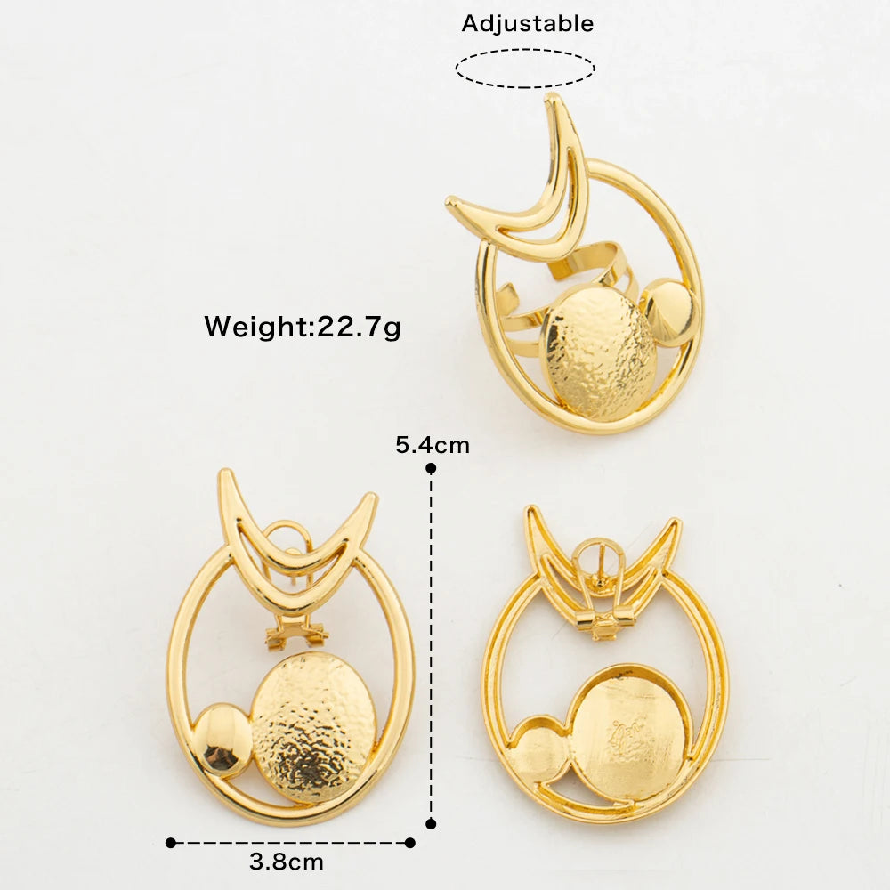 4sets Earrings with Ring Luxury Dubai African Gold Color Jewelry Sets for Women Weddings Bride Party Geometry Jewellry Accessory