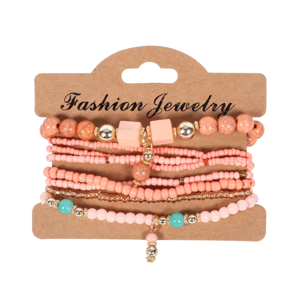 Bohemian Beaded Bracelet Set | Colorful Handmade Layered Bangles | USA Australia
