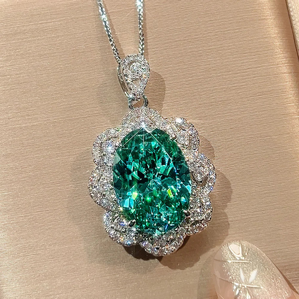 Sparkling Green Tourmaline Pendant Necklace Earrings Ring for Women Gemstone Cocktail Party Fine Jewelry Sets Anniversary Gift
