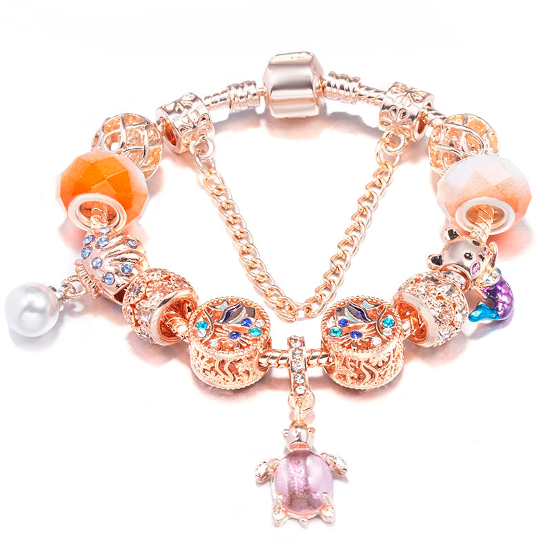Blue Ocean Turtle Charm Bracelet | Starfish Dolphin Beads | Women Kids | USA