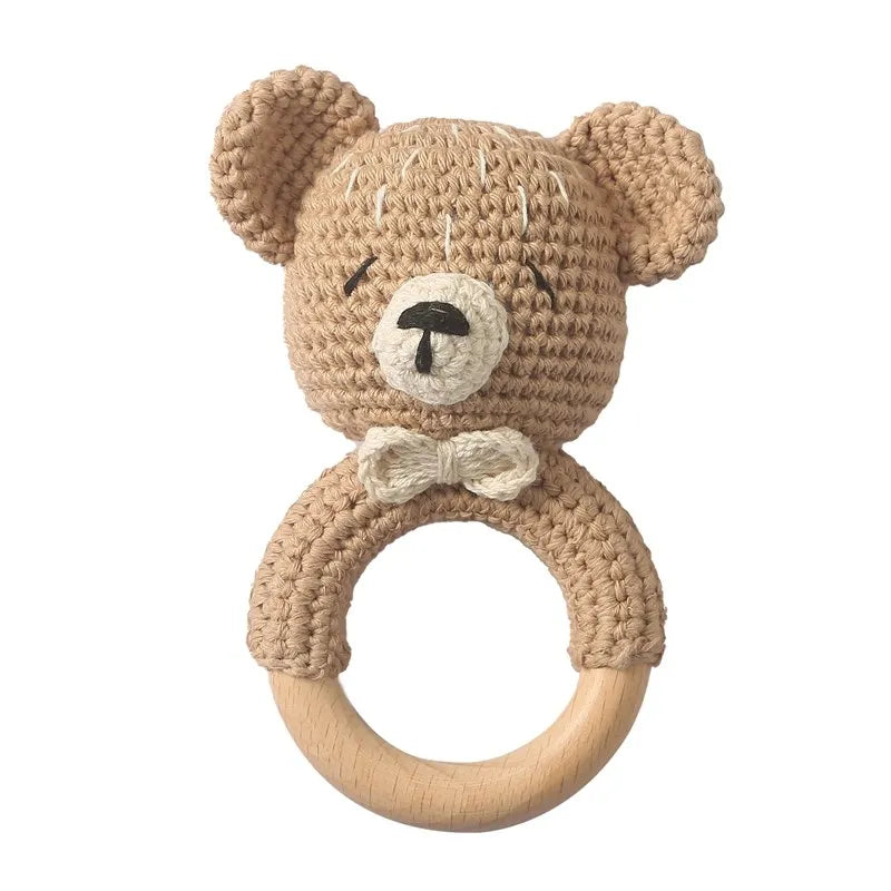 Crochet Bunny Rattle Teether | Wooden Ring Baby Gym Mobile | USA Australia