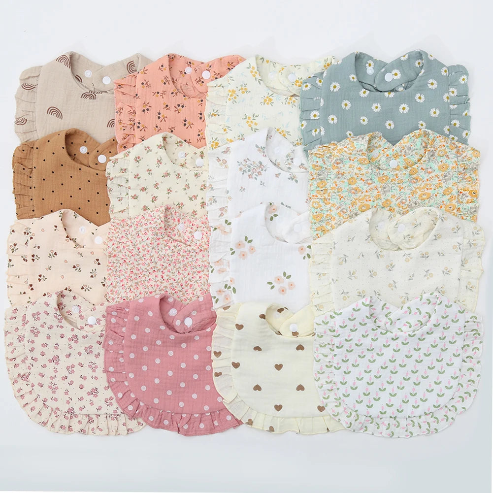 Flower Print Baby Bibs | Adjustable Muslin Cotton Burp Cloths | Girls | USA