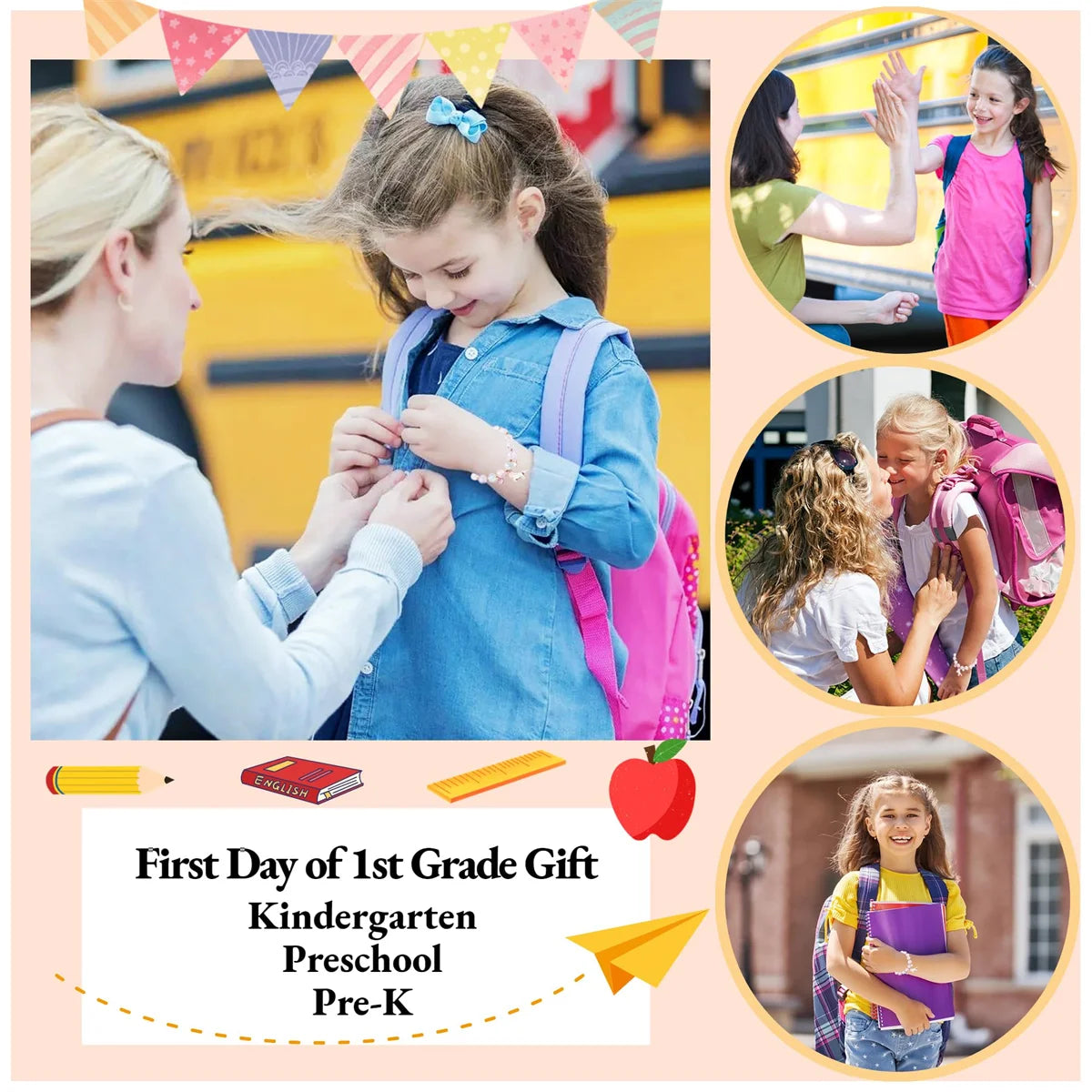 First Day of School Bracelet for Girls | Princess Friendship Charm Bracelet | USA Australia