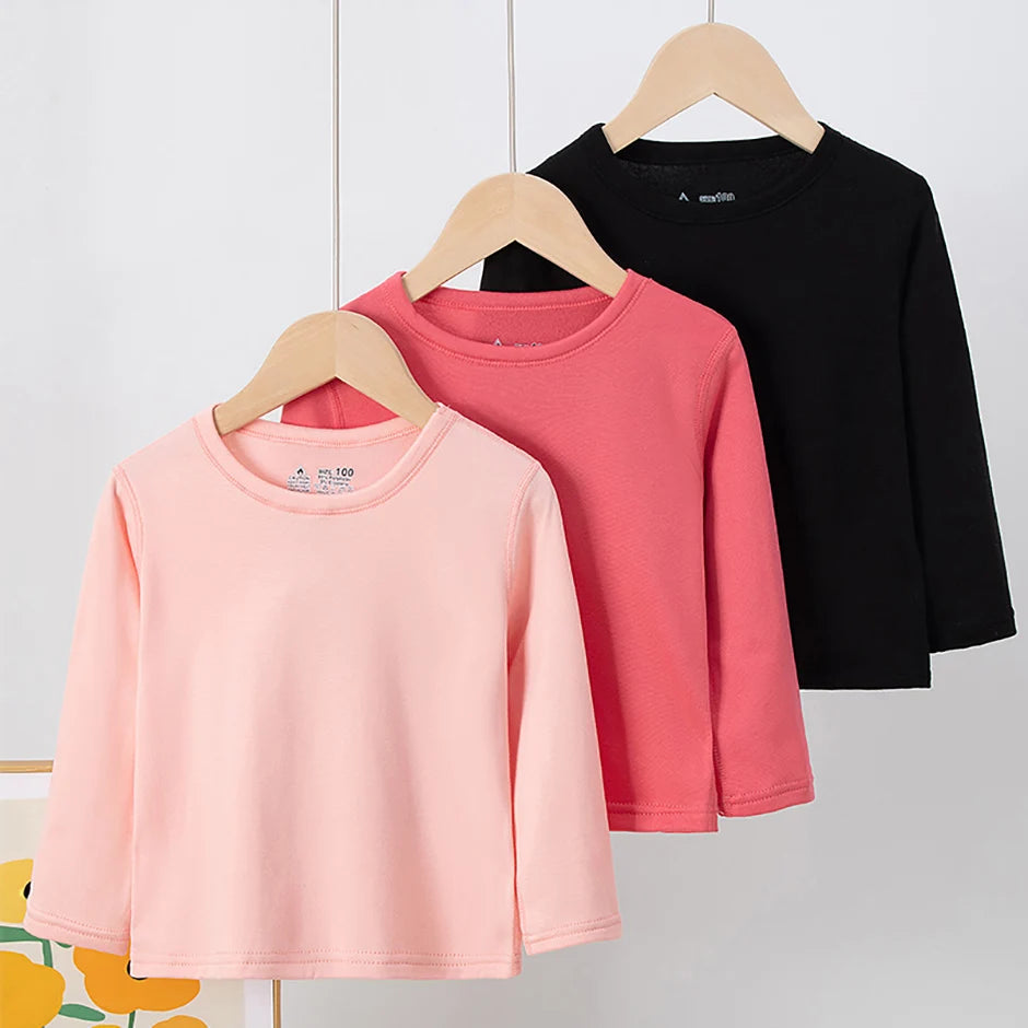 1/3/5 Pack Children's Solid Color Long Sleeve T-shirt | Boys Girls | USA
