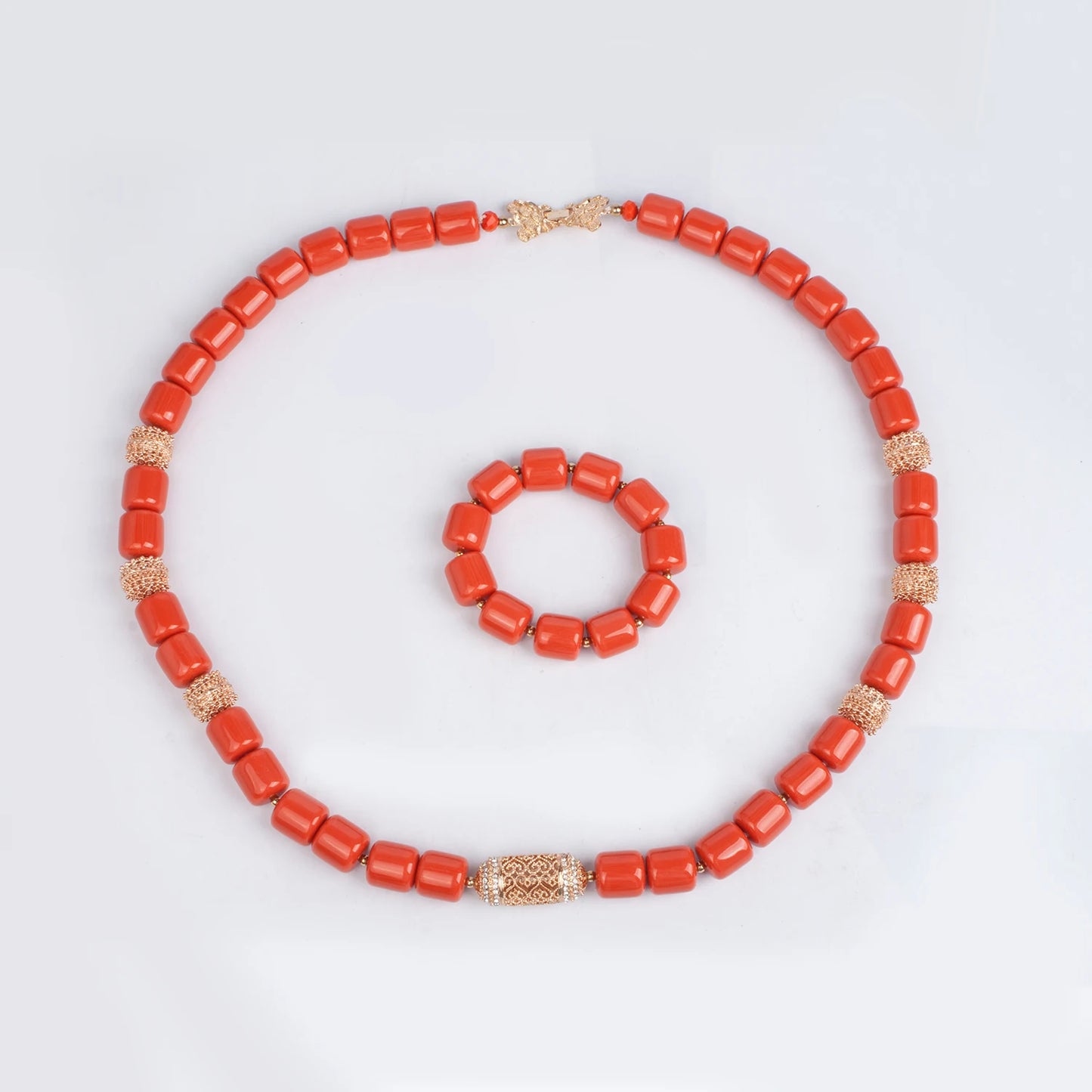 Original Nigerian Jewelry Sets for Men without Earrings,Orange Resin Beads,Chunky Choker Necklace,African Wedding Beads