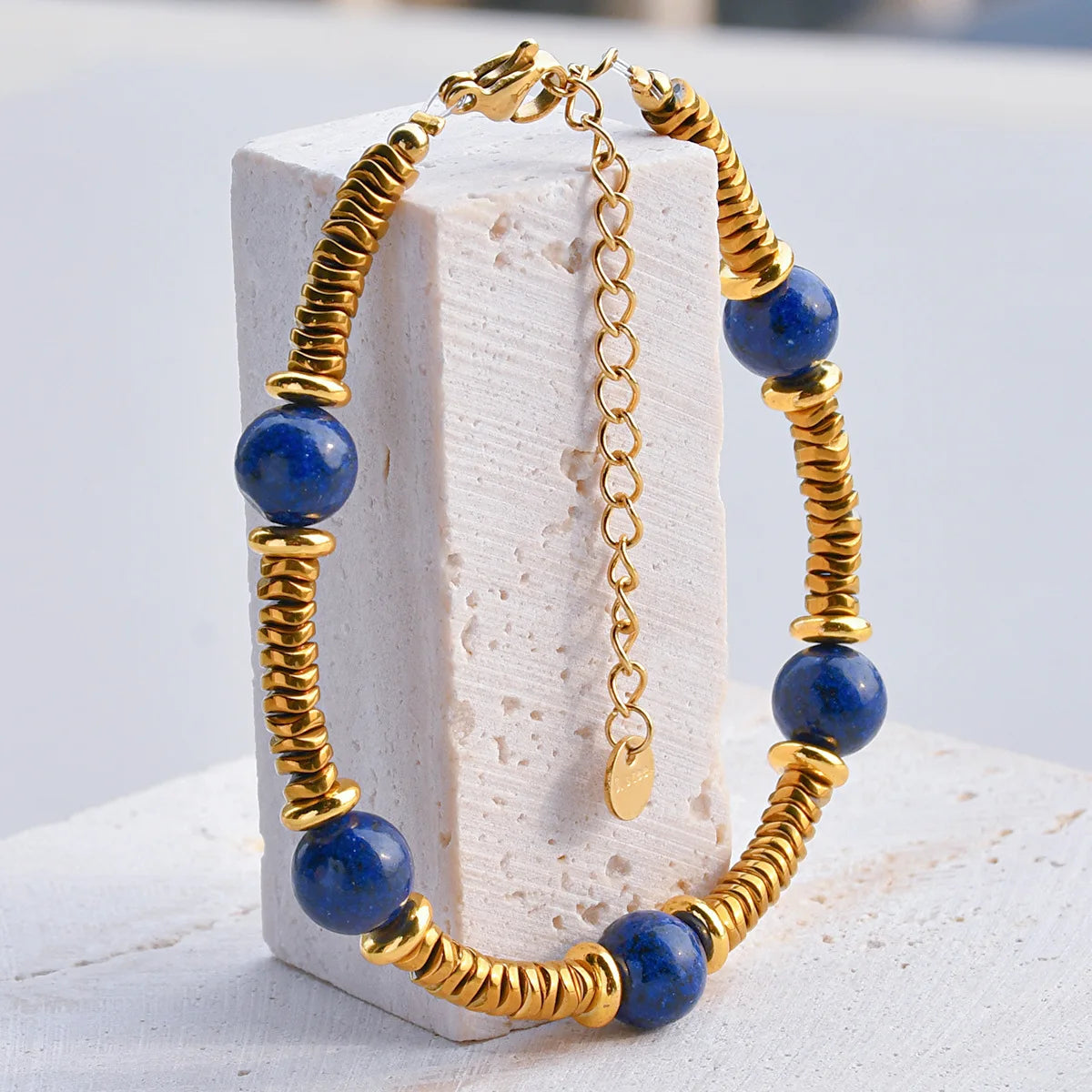Natural Stone Beaded Bracelet | Colorful Bohemian Gold Chain | Women | USA