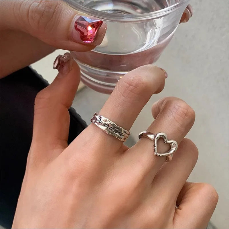 Sterling Silver Flower Bow Ring - Love Combination Adjustable Design