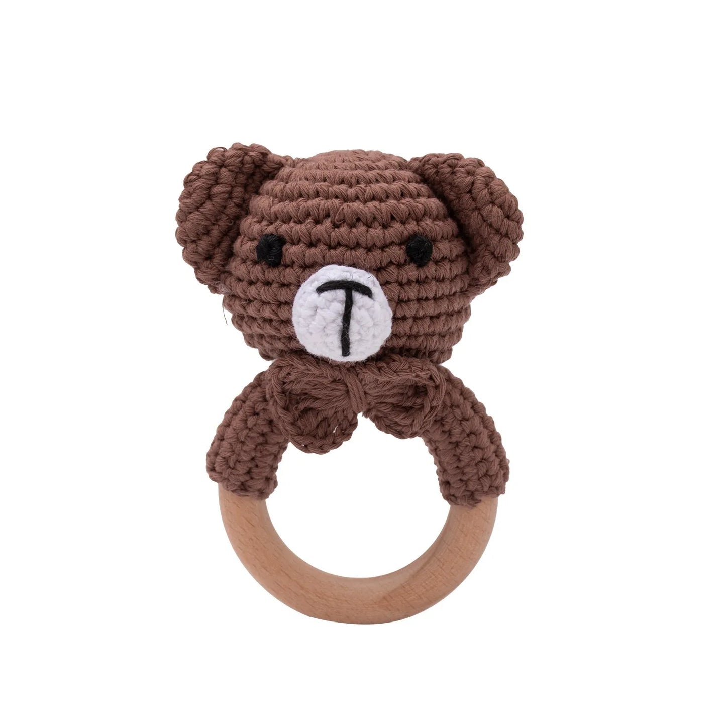 Wooden Elephant Rattle Teether | Crochet Baby Toy Montessori | USA Australia