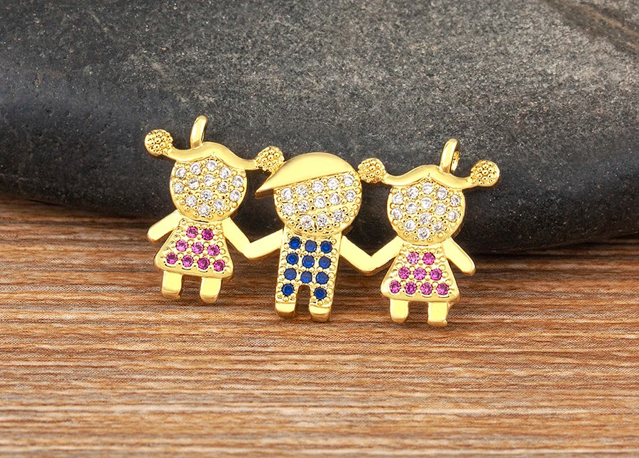 Nidin Gold Plated Family Pendant Necklace | AAA CZ Crystal Kids Jewelry | USA