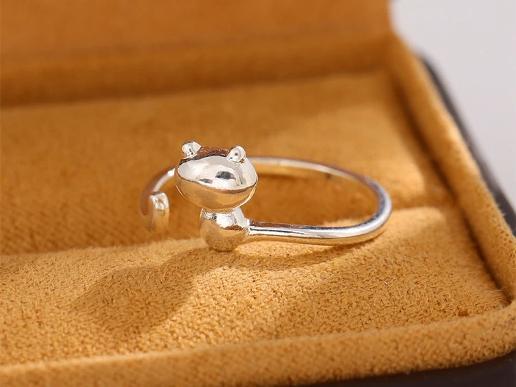 Cute Cat Sterling Silver Ring | Adjustable Animal Design | Women | USA Australia