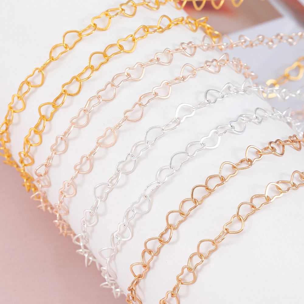 5Meters 1Meter 3mm Necklace Love Heart Chain Silver Gold Copper Link Chains Bracelet for Jewelry Making DIY Components Handmade